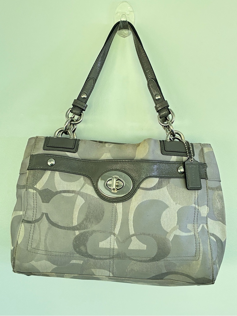 CoachPenelope Optic Signature Shoulder Bag Grey Tote Turnlock  F17140
